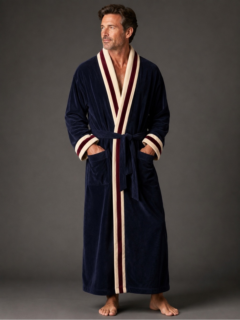 Vintage Christian Dior Monsieur Men’s Velour Robe One Size Navy Burgundy